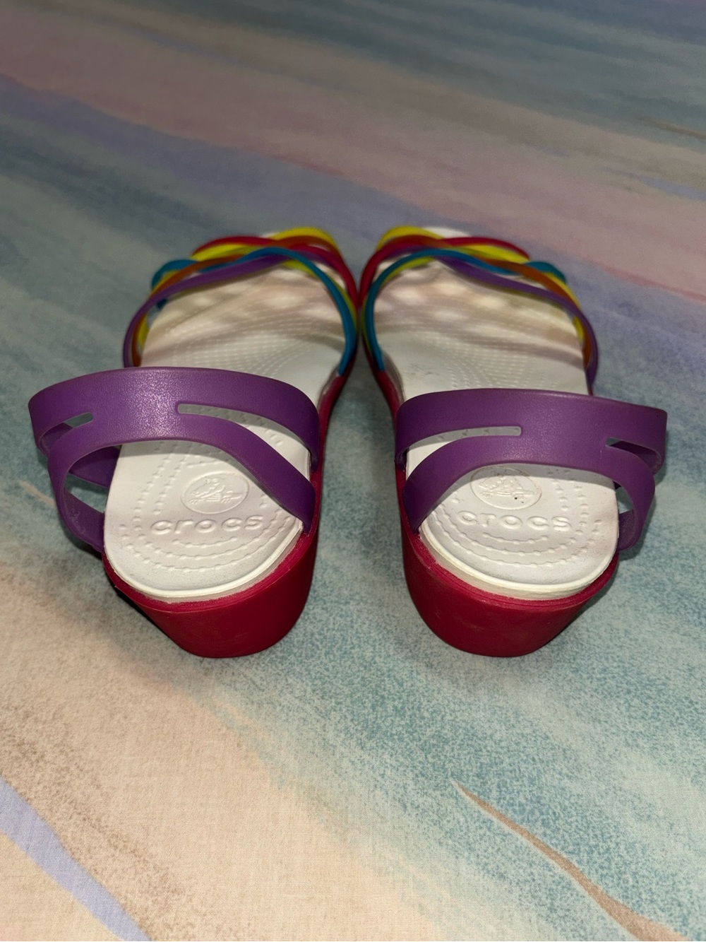 Crocs size 9 Multicolor Isabella Huarache Womens Mini Wedge Strappy Sandals shoe - Picture 6 of 9